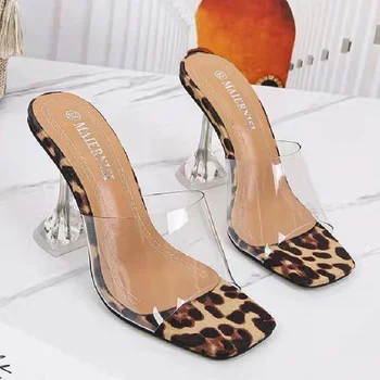 Subțire Sex Tocuri Peep Toe Leopardul de Argint caise Moda de Vara pentru Femei Platforma Pantofi pentru Femei Pantofi Femei Pompe de Femei Pompa