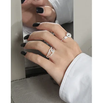 F. I. N. S Minimalist Neregulat Dublu Strat S925 Argint Inel Deschis Inegale Punct Mic Deget Inele de Nunta pentru Femei