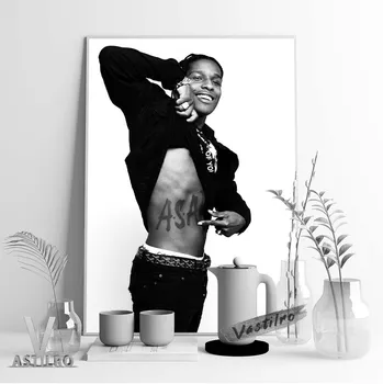 ASAP Rocky Rapper, Cântăreț Poster de Moda Alb-Negru Portret pe Perete Poza de Muzica Hip Hop Revista Album de Arta de Imprimare Fanii Cadou Decor