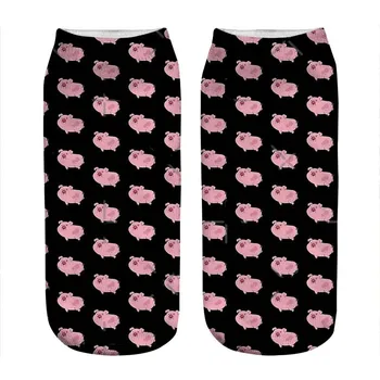 Sosete pentru femei kawaii se misca porc roz in negru Imprimat Șosete Femeie harajuku Fericit Amuzant Noutate fată drăguță de cadou Șosete pentru femei