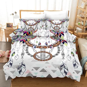 Boem 3D Carpetă Acopere Stabilit Dream Catcher Mandala Seturi de lenjerie de Pat Pene Textile Acasă Regina King Cuvertura de pat Pentru 2 Adulți/3pc