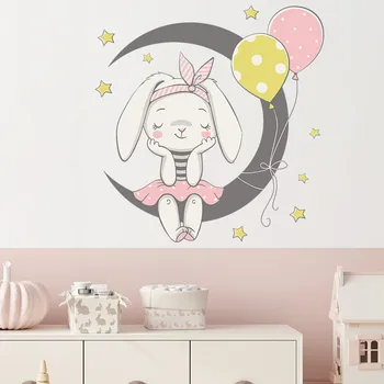 Drăguț Bunny Luna Balon Model Autocolante pentru Camera Copii Pisica Copil Pepinieră Decalcomanii de Perete Floare Roz pentru Fată Cameră Decor Acasă