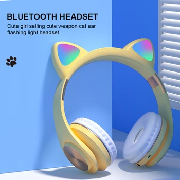 NOUL LED de Pisică Ureche Căști fără Fir Metalic simt Căști setul cu Cască Bluetooth 5.0 Copii Cască Suport TF Card Cu Microfoane
