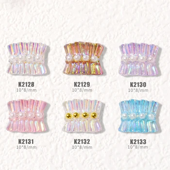 6pcs Aurora Rășină Decoratiuni de Arta Unghiilor Fusta Dantela Falduri Design Farmec Perle Ornamente de Unghii Stil Japonez Accesorii Manichiura
