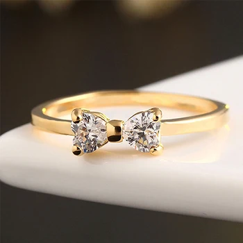 Noi inele Elegante arc de cristal pentru femei inele de logodna pentru femei partid nou inel marimea 9 Aliaj de aur inel de nunta bijuterii