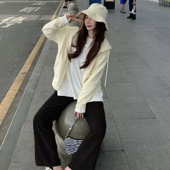 HOUZHOU Bej Pantaloni de Catifea Femei Stil coreean Moale Fata Roz Pantaloni Largi Picior de Primăvară 2021 Plus Dimensiune Pantaloni Negri pentru Femei Pantaloni