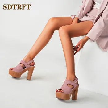 SDTRFT Stiletto Dance Doamnelor Sandale cu Platforma pantofi Catarama femeie 12cm tocuri Groase Gladiator Pompe Sandalias De Salto Alto