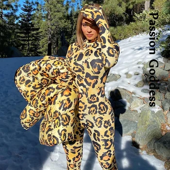 Iarna Femei Sexy Leopard Cu Gluga În Jos Jachete Largi Groase Cald Puffer Jacheta Cu Gluga Quilted Parka Jos Supradimensionate Bubble Straturi
