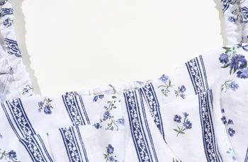 2021 Femei Primavara harajuku Pătrat Guler Camasa Franța Stil Retro Elastic Ruched Print Floral Jumătate Maneca Bluza Slim Fit Topuri