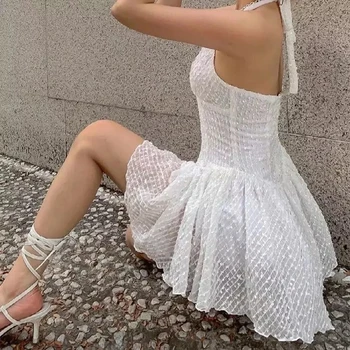 Hirigin E-Fata de Streetwear Adânc V Alb Plasă de Rochii Corset de Y2K Estetica Backless Mozaic Tutu Rochie Mini de Vara Fairycore