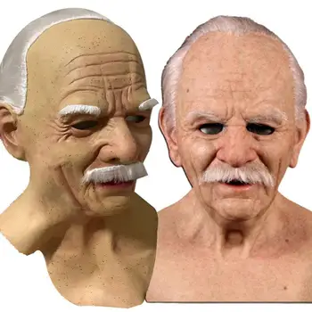 Mascat de Halloween Cosplay Bătrân Chel și Bunicul Barba Masca Înfricoșătoare mască de om bătrân W0U8