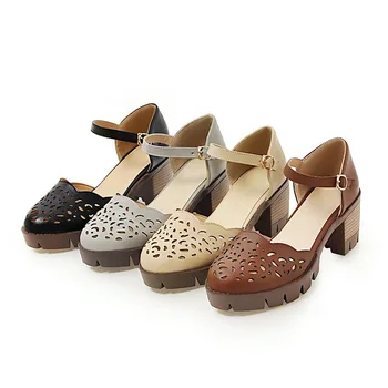 Chainingyee de agrement stil rotund toe sandale de vara hollow-out catarama gri maro negru caise toc înalt pantofi pentru femei