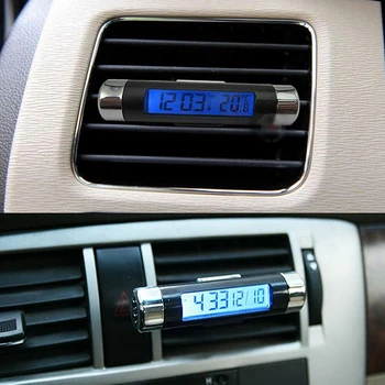 2 in 1 Termometru Auto Accesorii de Ventilație de Evacuare Auto Digital Ceas de Timp de Ecran de Afișare LCD Clip Pe Fundal Albastru