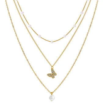 Noul Design Fluture Perle Cravată Colier pentru Femei 2021 Simplu de Aur Multi Strat Perla Pandantiv Colier Bijuterii de Nunta Cadouri