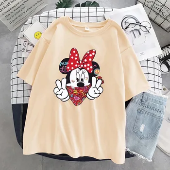 Disney tricou Fata de Desene animate Mickey Minnie Mouse Femei Scurte de Vara Tricou Rotund Gat-Alb Topuri Tricou Vrac