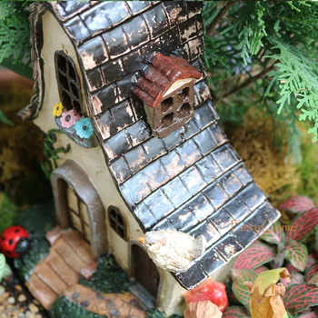 FairyCome Fairy Casa Mare Rustic de Gradina in Miniatura de Vaci cu Gărgăriță & Bird Rășină Zână Grădină în Miniatură Vila de Paduri Acasă