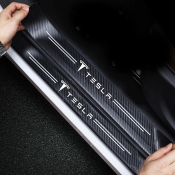 4buc Masina Pragului de Ușă fibra de carbon, Praf și zgârieturi și dovada autocolant auto pentru Tesla model 3 Y Model S Model X Accesorii Auto