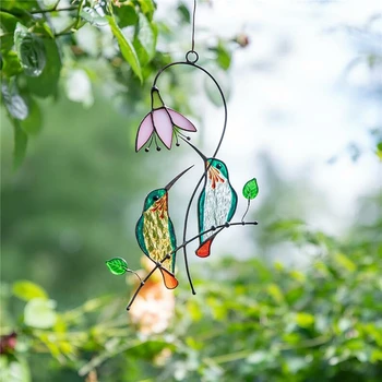Fereastra Agățat Pasăre De Ornament Vitralii În Aer Liber, Grădină Agățat De Perete De Artizanat Păsări Dragoste Autocolant De Primăvară Pasăre Pictat Pandantiv