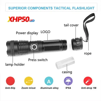 Cel mai Puternic XHP70.2 LED-uri Lanterna XHP50 Reîncărcabilă USB cu Zoom Lanterna XHP70 18650 26650 Vânătoare Lampa pentru Camping