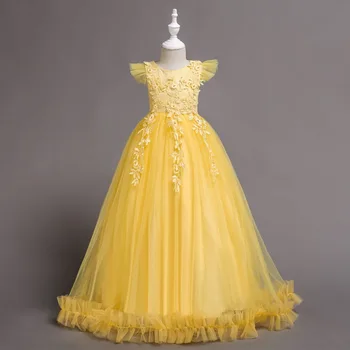 2019 Noi Copii printesa rochie de fată rochie de mireasa Etaj Lungime Dantelă Împletit Tul de Bal Flori de Ziua indragostitilor Purta