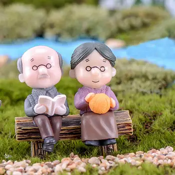 Mini Bancă În Parc, La Bunica Bunicul Model În Miniatură De Plastic Gradina Statui Peisaj Garden Decor Sculpturi Cadou Pentru Cuplu În Vârstă