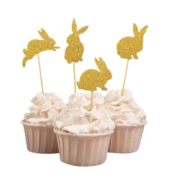 1 Set De Aur Sclipici Argintiu Tort Fân Drăguț Bunny Easter Rabbit Cupcake Topper Pentru Festivalul De Petrecere De Aniversare Pentru Copii Copil De Dus Decor