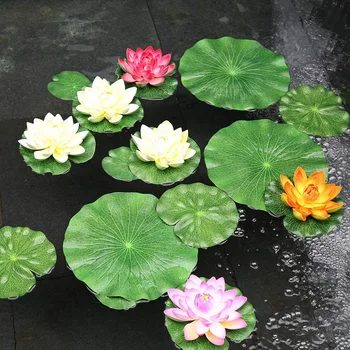 Pachet De 9 Artificiale Plutitoare Spuma Frunze de Lotus nufar Tampoane Ornamente Verde | Perfect pentru Terasa Iaz cu Pești Koi Piscină Acvariu