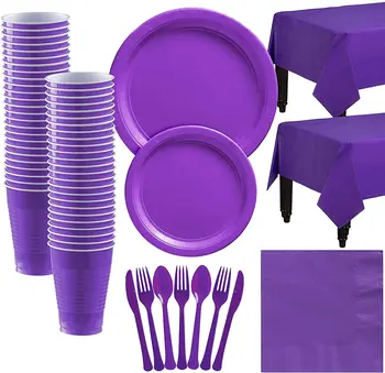 Pure Purple Party Set De Unică Folosință Din Plastic Placă Cupa Petrecere Veselă Ziua Decor Petrecere Copil De Dus De Craciun Petrecere De Nunta