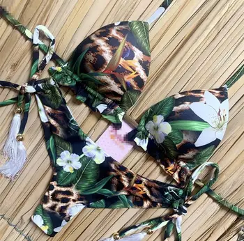 Bikini Brazilian tanga 2020 Frunze de imprimare costum de baie Ciucure costume de baie femei costum de baie Sexy femeie Împinge în sus amatorilor de scăldat nou biquinis