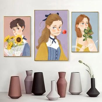 Panza Pictura pe Fata Destul de Proaspete Flori Ilustrare Arta de Perete Nordic Postere si Printuri Poze de Perete pentru Living Decorul Camerei