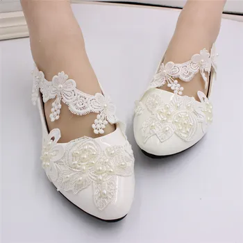 Alb dantelă pantofi de nunta de vânzare fierbinte Plat rochie de mireasa pantofi mireasa, domnisoara de onoare pantofi pentru femei de moda shoesBH163